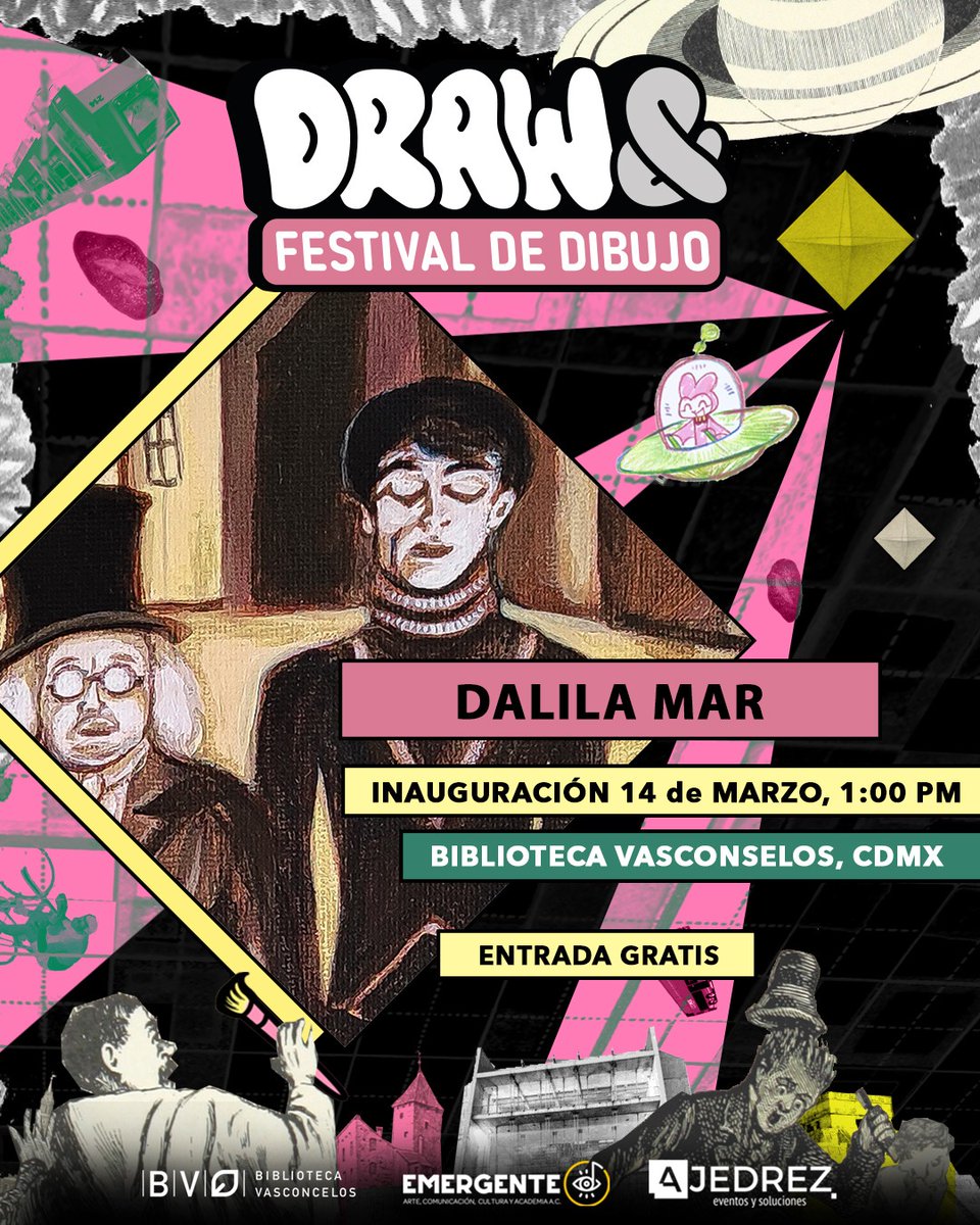 dalilam4r's tweet photo. 🎨 Inauguración
📅 Sábado 14 de marzo 2026
🕓 1:00 pm
📍 Biblioteca Vasconcelos

Agradecemos a @emergenteac y @ajedrez_eventosy por su apoyo y a @fernandafierrof y @creepysette por su valiosa  gestión ✨

 #CDMX #artemexicano #horrorart #ilustradoresmexicanos #artesonorense https://t.co/cGfJnYLDUA