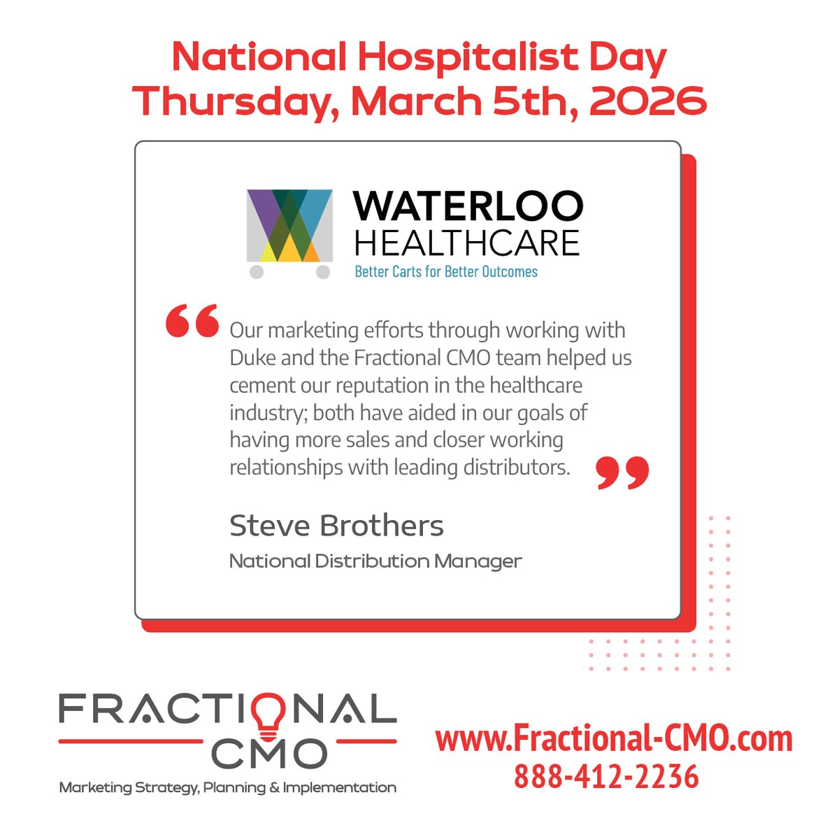 CmoFractional's tweet photo. Hospitalists move fast 💨, and more of them are choosing Waterloo Healthcare carts! 

That growth came from strategic clarity ♛, not louder marketing.

Get the full success story:
https://t.co/TGyaG48ySd

#NationalHospitalistDay #HealthcareLeadership #B2BMarketing #FractionalCMO https://t.co/PgdcqRGYzo