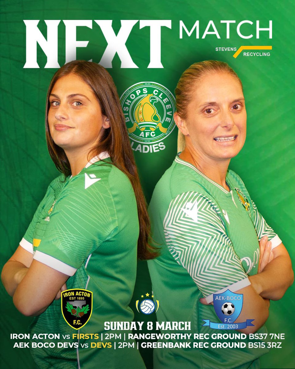 A double header in Bristol this weekend for your Miss Mitres…

Iron Acton vs our Firsts 
AEK Boco Development vs our Devs 

A huge weekend 💚