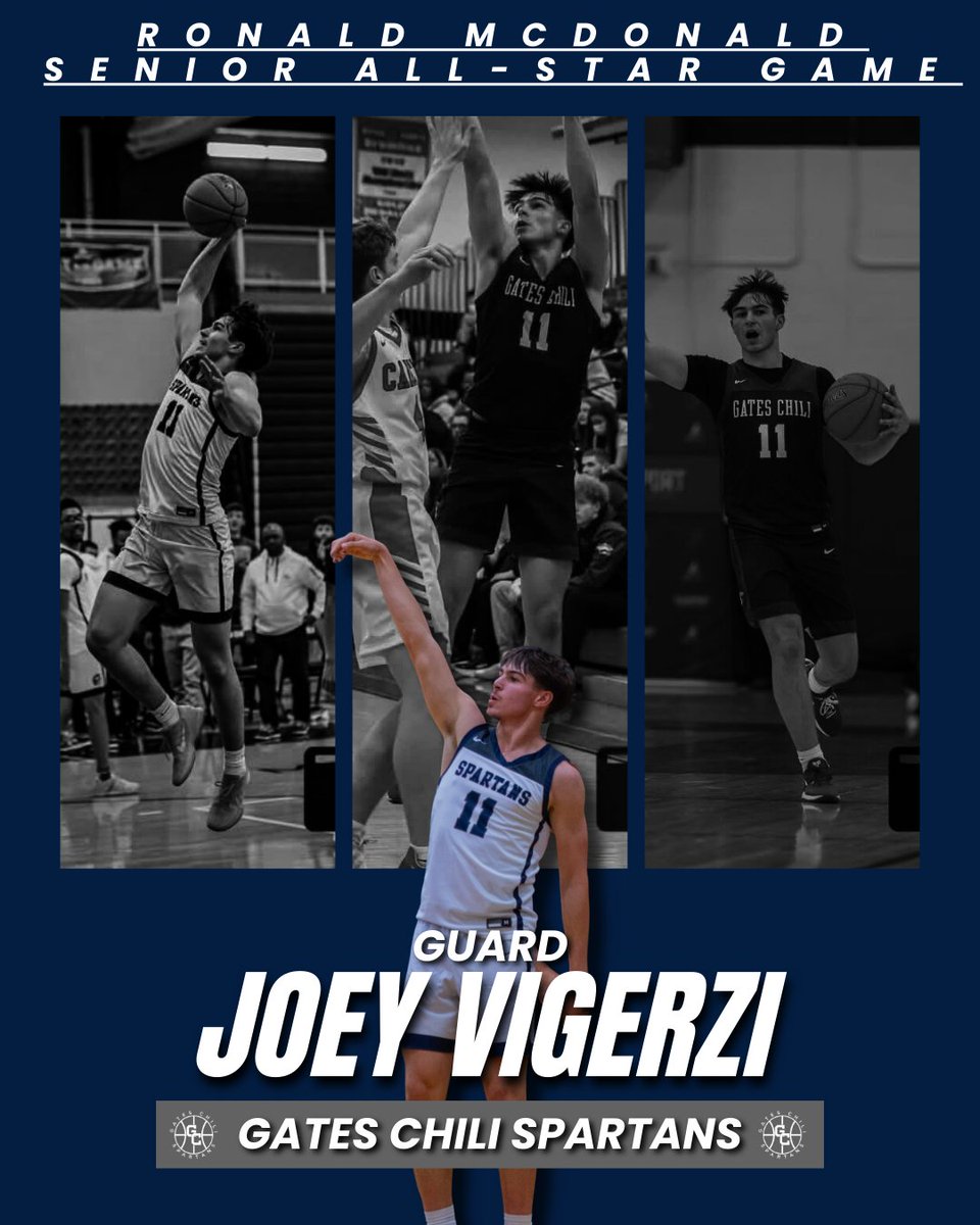 Congratulations to Senior Guard, Joey V. on being named to the Ronald McDonald Senior All-Star Game.  The game is March 27th at 8:00 pm at Gates Chili High School.  #gcpride #bleedblue