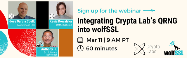 wolfSSL's tweet photo. Not all entropy is created equal!

Join wolfSSL + @CryptaLabs to explore how Quantum Random Number Generators (QRNGs) deliver true, non-deterministic entropy — and how to integrate it directly into wolfSSL for stronger TLS security.

📅 March 11 | 9 AM PT
Register now: https://t.co/3uvjYGryY3

#PostQuantum #TLS #PQC