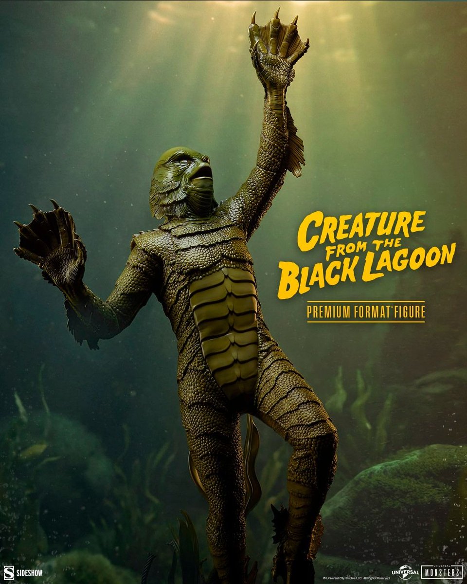 collectsideshow's tweet photo. Sideshow presents The Creature from the Black Lagoon Premium Format™ Figure. A part of our Universal Monsters collection, this fully sculpted statue measures 31.5" high, 13.18" wide, 12.8" deep, and will be available for pre-order soon. RSVP for all his murky details! https://t.co/c8MSqBilzT