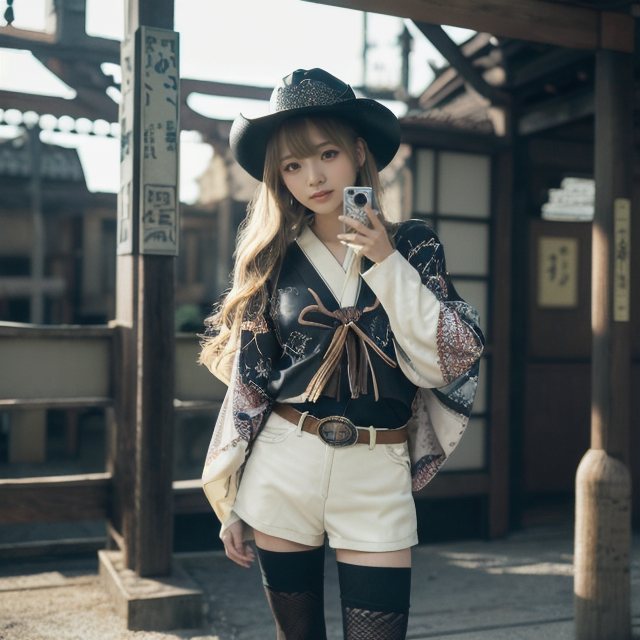 aigirl4649's tweet photo. 我々の知っている日本とは別の歴史を歩んだ日本。どこで道が分かてしまったのか。ちょっぴり和風なウエスタン 。 #和風ウエスタン #ウエスタンハット #AI少女 #cowboyhat #cowgirl #SFW https://t.co/435Vuv1IRj