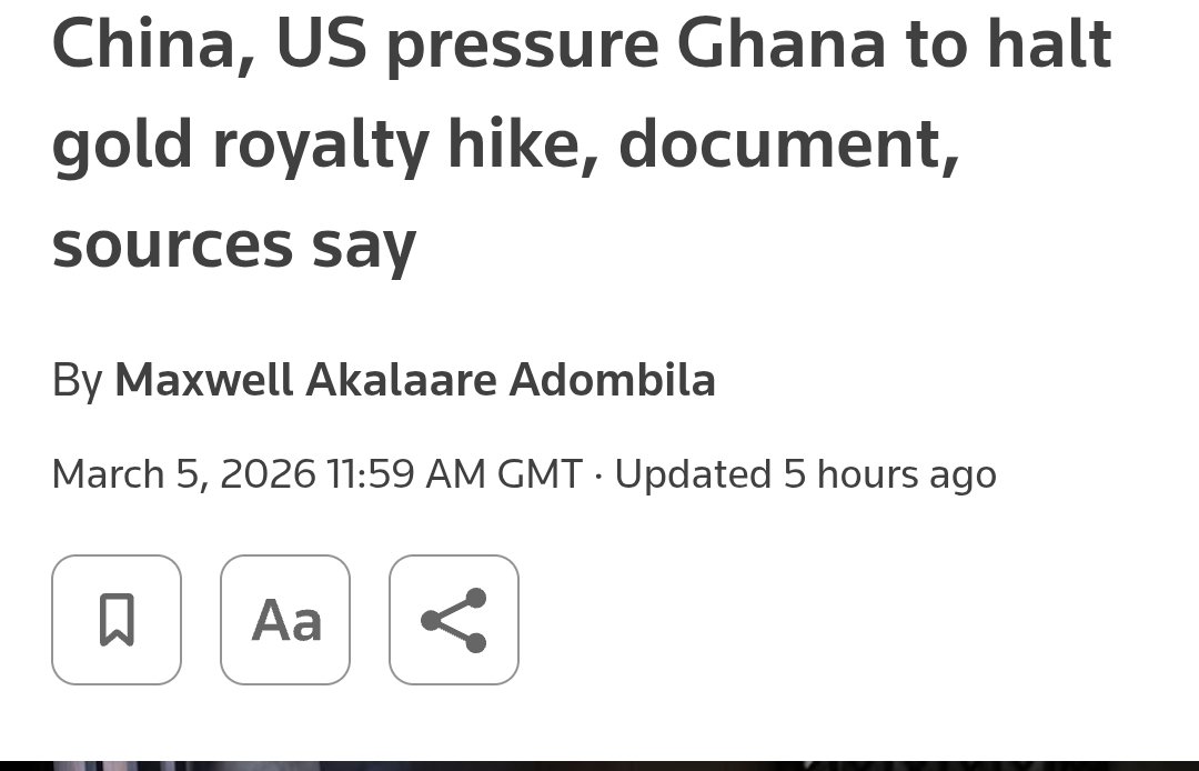 garyalsmith's tweet photo. "China, US pressure Ghana to halt gold royalty hike, document, sources say" https://t.co/9okEnIfo0L

This bothers me. Because once this 'coordinated push' is rebuffed by the Ghana government, strange things start happening. How long can we keep our strong Goldbod regime going? https://t.co/WvEWgrpgjF