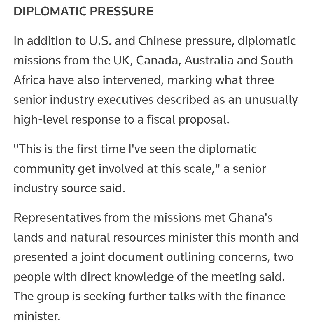 garyalsmith's tweet photo. "China, US pressure Ghana to halt gold royalty hike, document, sources say" https://t.co/9okEnIfo0L

This bothers me. Because once this 'coordinated push' is rebuffed by the Ghana government, strange things start happening. How long can we keep our strong Goldbod regime going? https://t.co/WvEWgrpgjF