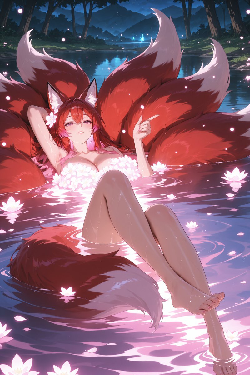 aksole83's tweet photo. Nine tails, pink hair, lotus bath under the stars.

Hi there~ 🦊💕🌸

(NSFW)

#Kitsune #NSFW #R18 #FoxGirl #AIArt https://t.co/8kQgpuKPqd