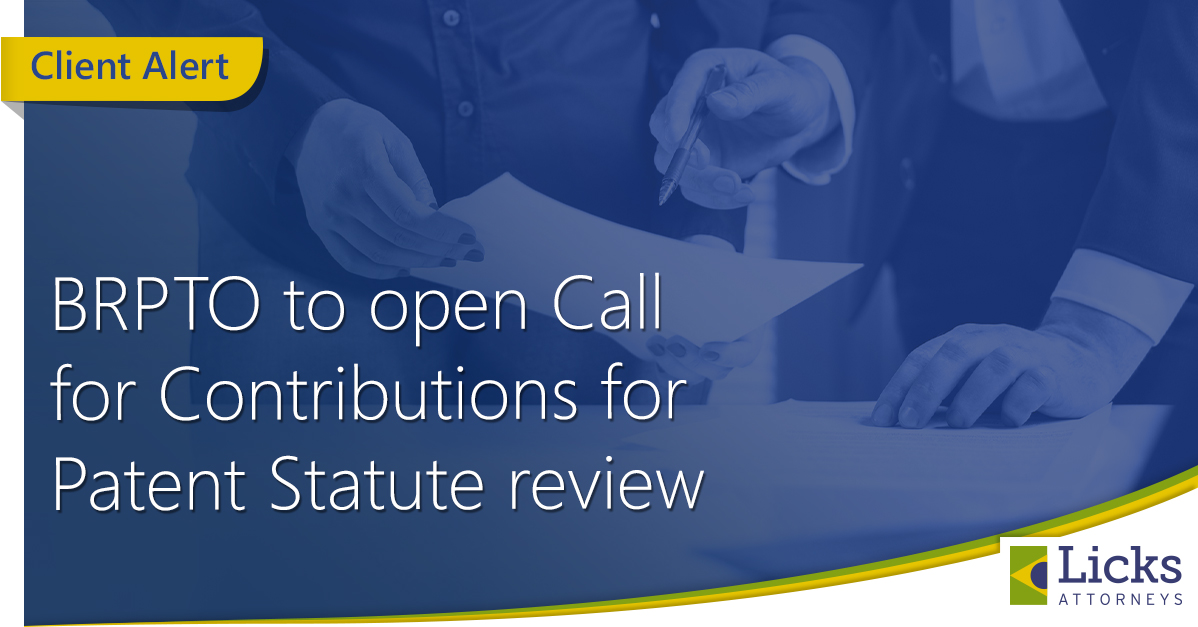 LicksAttorneys's tweet image. BRPTO to open a Call for Contributions to review the Brazilian Patent Statute. The proposals, consolidated by an internal group, will be presented by the end of March. For further details, please refer to our Client Alert at: lickslegal.com/news/brpto-pub…

#LicksAttorneys #ClientAlert