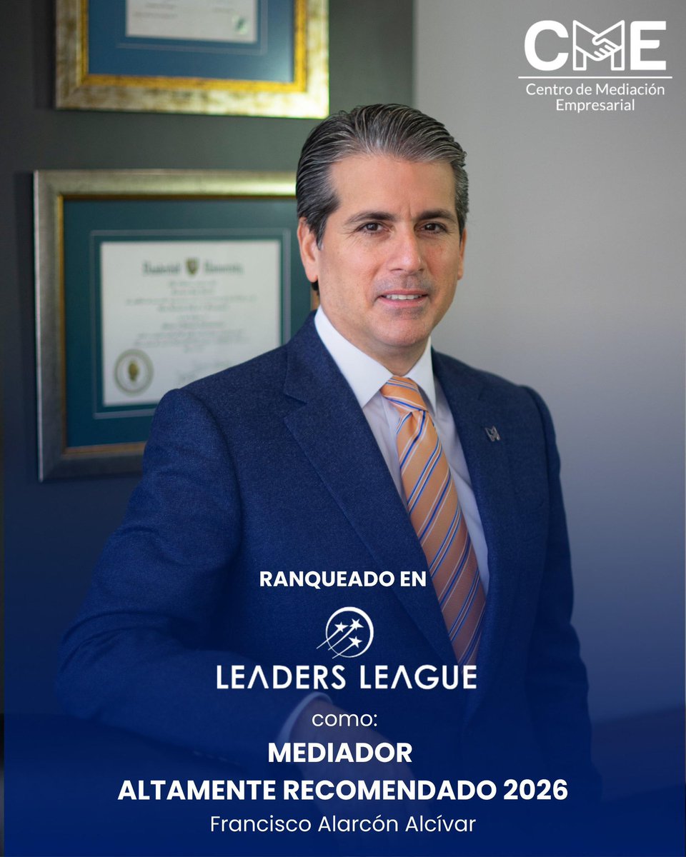 fraalarcon's tweet photo. Muy honrado de constar un año más en el ranking de Leaders League como mediador altamente recomendado. 

Esto aumenta mi compromiso y el del Centro de Mediación Empresarial con la cultura de diálogo, evitando que los conflictos escalen innecesariamente. 

#LaMediaciónEsElCamino https://t.co/rOawHGRbNZ