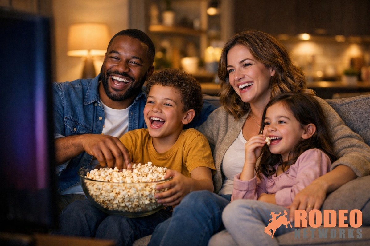 rodeointernet's tweet photo. Movie night should be about the popcorn, not the loading screen! 🍿🎬 Our high-speed fiber &amp; wireless handle every device in the house at once: no lags, no drops. Keeping Lewiston &amp; beyond connected. 🤠💻 https://t.co/OYQzkxH7Ze #FamilyFriday #HighSpeedInternet #RodeoNetworks https://t.co/RjWJztr7Q4