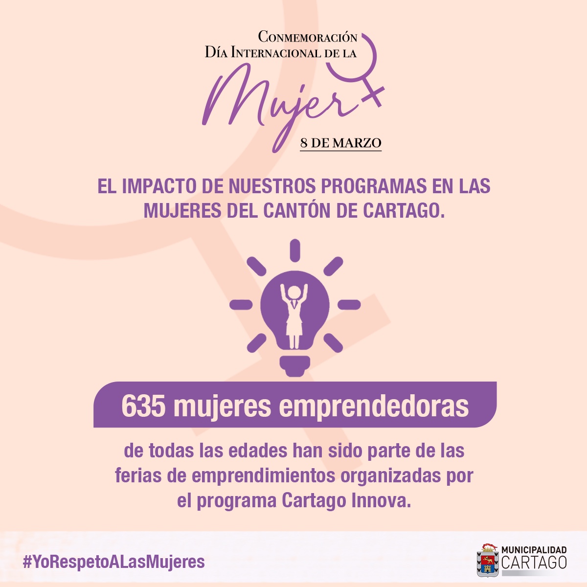 #SemanaDeLaMujer 💜 En el último año, 635 mujeres emprendedoras, de todas las   edades, participaron en las ferias organizadas por el programa Cartago   Innova. 💡🛍️
Impulsar el talento femenino es apostar por la autonomía   económica y el crecimiento local.
#CartagoEsDeTodas