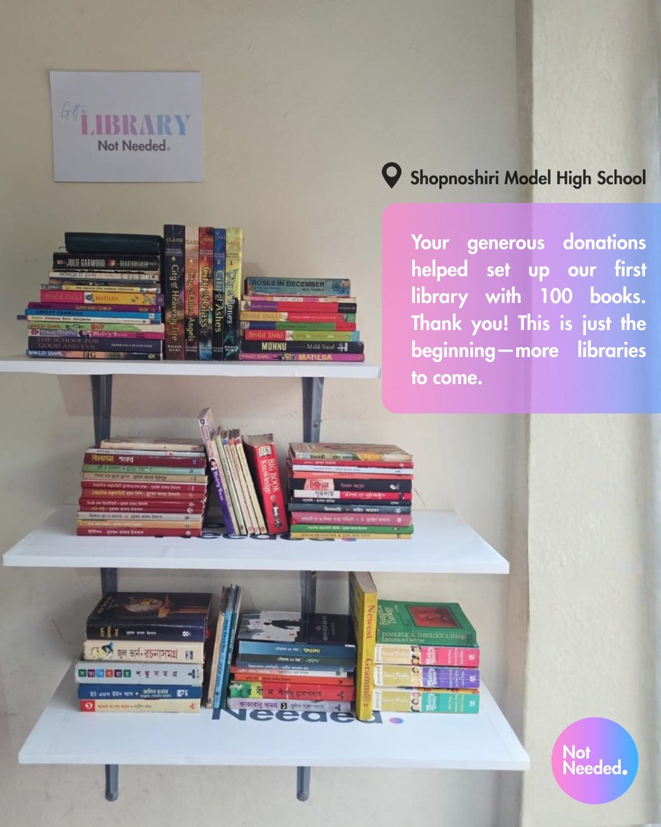 notneeded_wg's tweet image. We are so proud to unveil our very first library at Shopnoshiri Model High School, made possible entirely by YOUR generous book donations! 🤍

Thank you for turning your not needed books into much needed gifts.

Learn more and donate now at notneeded.org ✨

#NotNeeded