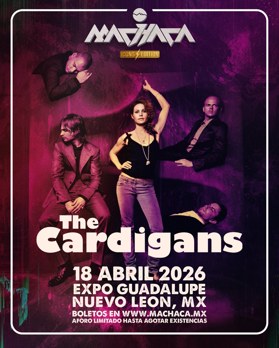 MachacaFestival's tweet photo. Lovefool mood activado con #TheCardigans en Machaca 2026⚡

🎟 Boletos en https://t.co/oNSkwLiLg4
📍Puntos de venta en Nuevo León: Sucursales Saharis Pop Culture, Taquilla Expo Guadalupe o a domicilio por whatsapp al 811 516 6400 https://t.co/sCl0GzHRH8