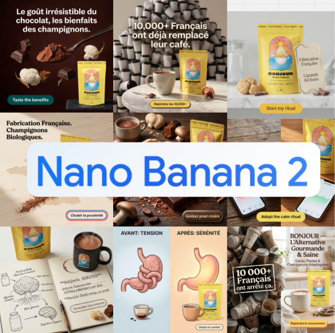 Si tu sais pas utiliser Nano Banana 2 pour les créas statiques, alors c'est pour toi :

Parce que franchement l'IA vient d'atteindre un point de non-retour, les créas sont incroyablement nickel, quasi indifférenciables d'une vraie créa faite par un graphiste.

Ici j'ai testé pour