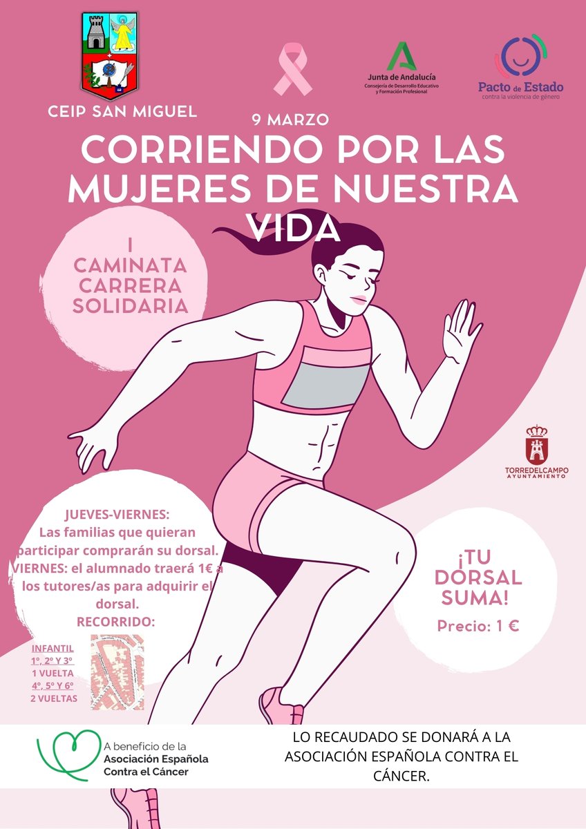 CEIPSanMiguel1's tweet photo. I CAMINATA-CARRERA SOLIDARIA " CORRIENDO POR LAS MUJERES DE NUESTRA VIDA". 
@CEIPSanMiguel1 @TorredelcampoAc @EducaAnd https://t.co/49jgHJ2Wim