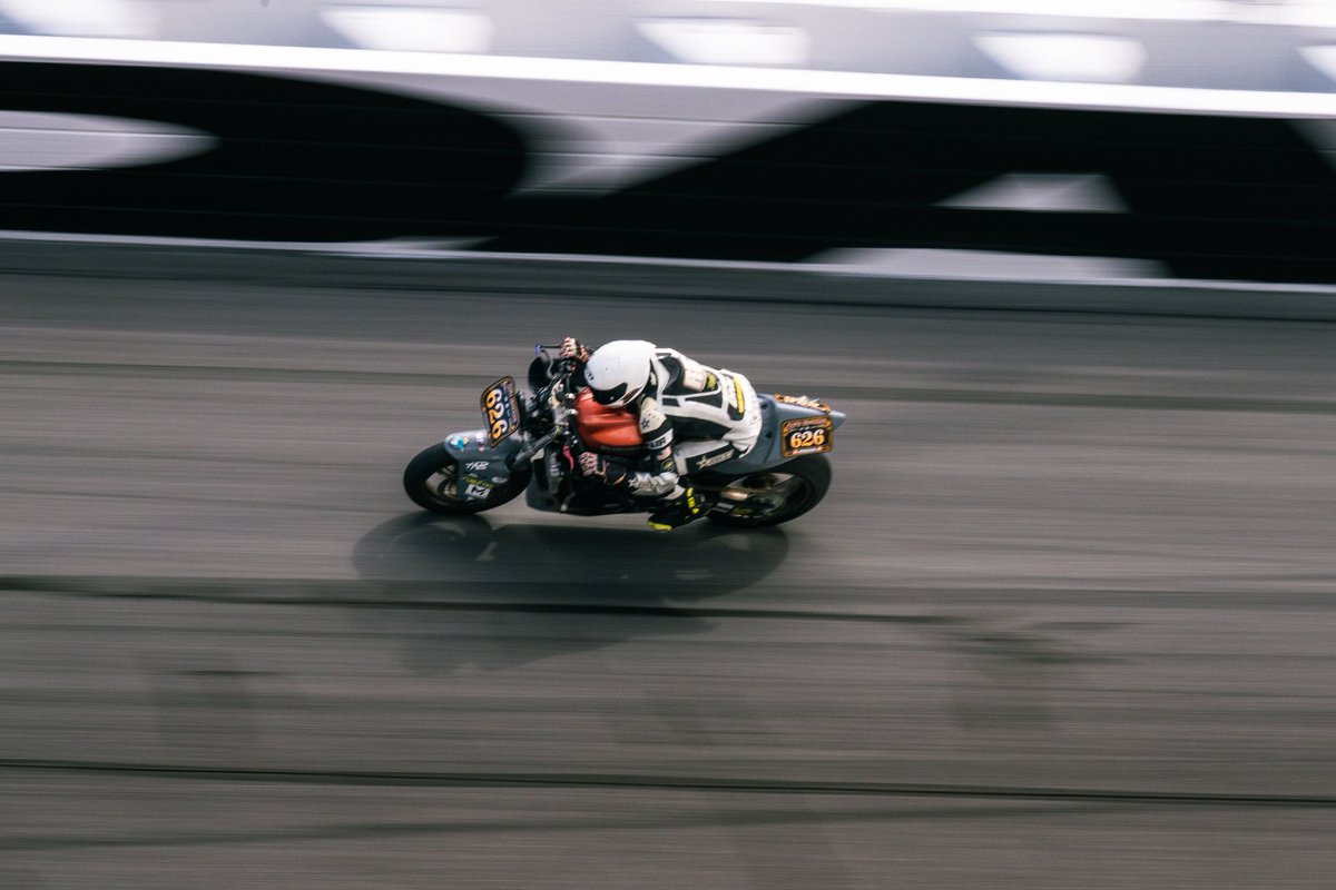 becausemoto's tweet photo. Tuna is flying high on the banks of Daytona! We learned a lot during practice and we're ready for qualifying around 4pm EST! Tune in and cheer him on! #becausemotorcycle #superhooligan #sv1000 #motoamerica https://t.co/Q3OM0z67aL