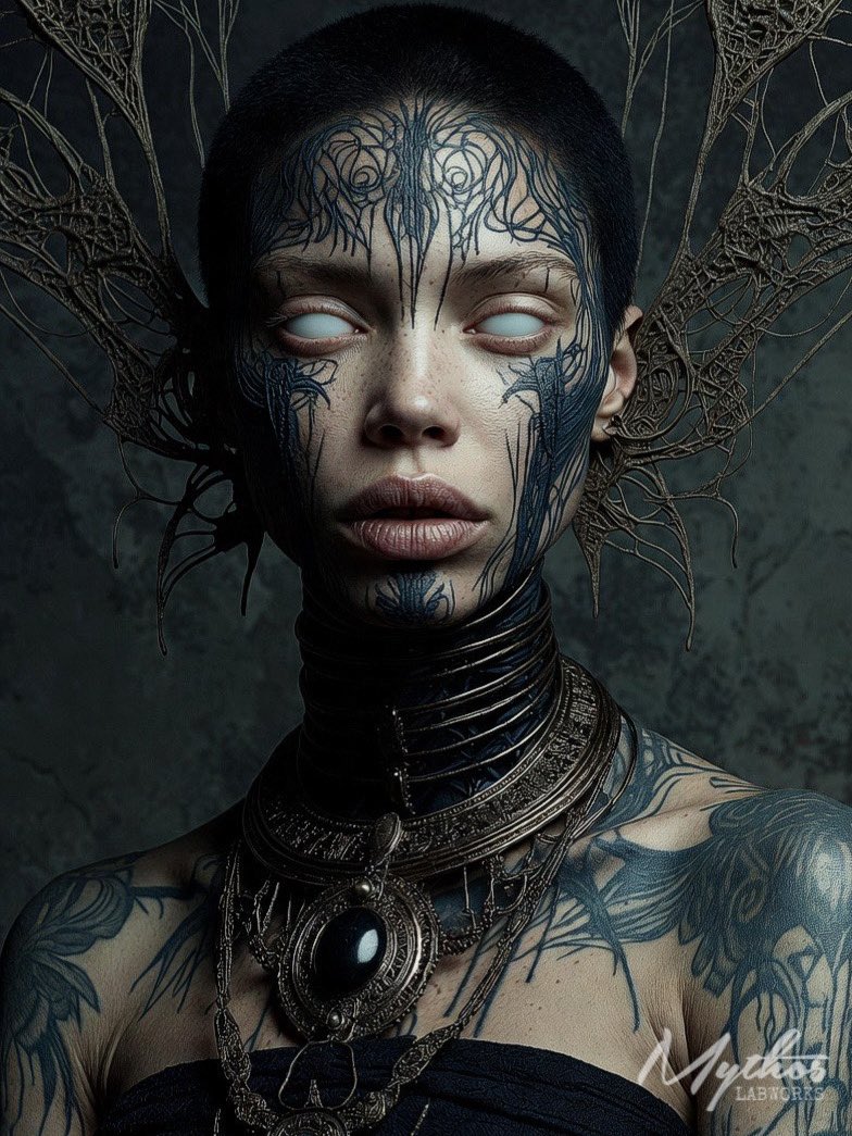 MythosLabworks's tweet photo. “THE MARKED”
Some are born into the myth.
Others are chosen by it.

The marked carry the symbols of a story older than memory…
inscribed not as decoration, but as belonging.

Eyes that no longer look outward,
but beyond.

Myth is not told.
It is embodied. https://t.co/7uxnUwLPPs