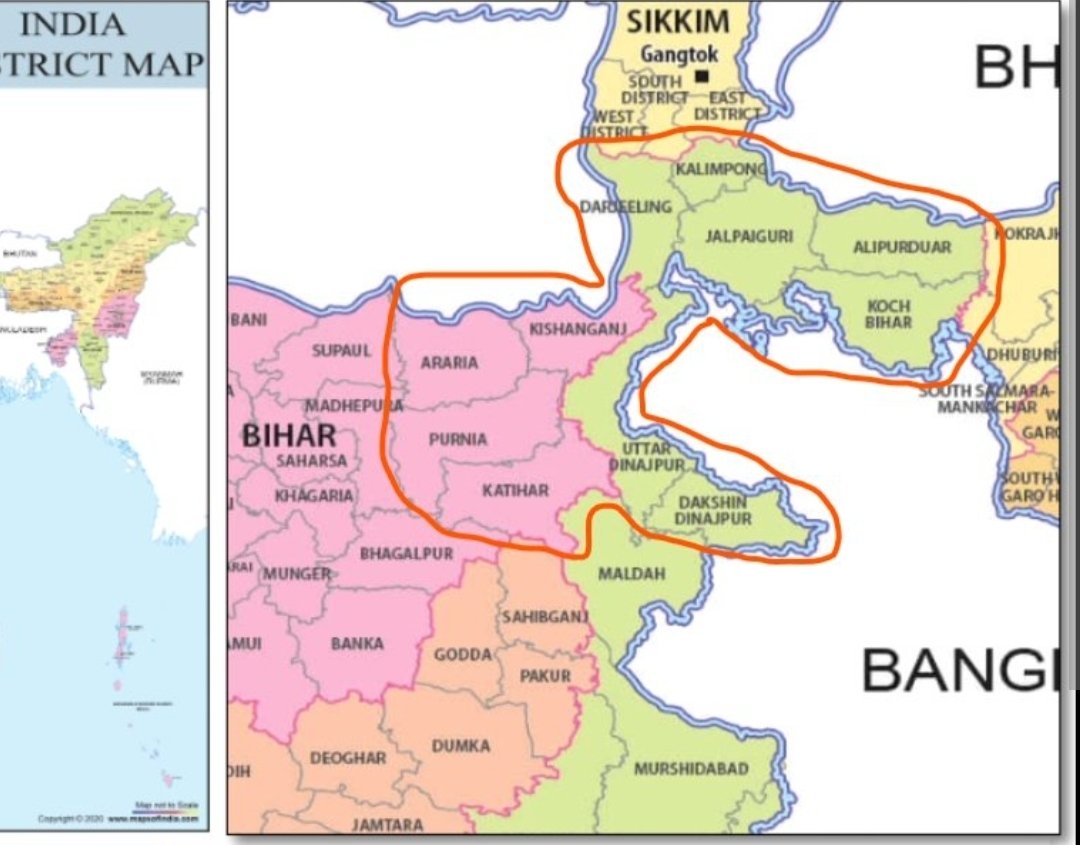 anuraganu's tweet photo. @MamataOfficial I'll tell you the reason. 
* Bihar got BJP CM (Likely a Brahmin from mithila region)
* WB got a governor with great experience with north east problem.
* One NEW UNION TERRITORY will be formed next.
* Seemanchal UT - Few districts of WB and few from Bihar around chicken neck. https://t.co/QM4KgoxxY6