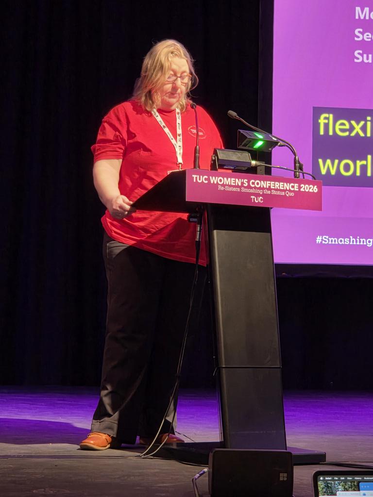 WomenInUNISON's tweet photo. Denise Owen moving a motion on Flexible Working 
#TUCWomen2026
#SmashingTheStatusQuo https://t.co/QZivcbb3Yq