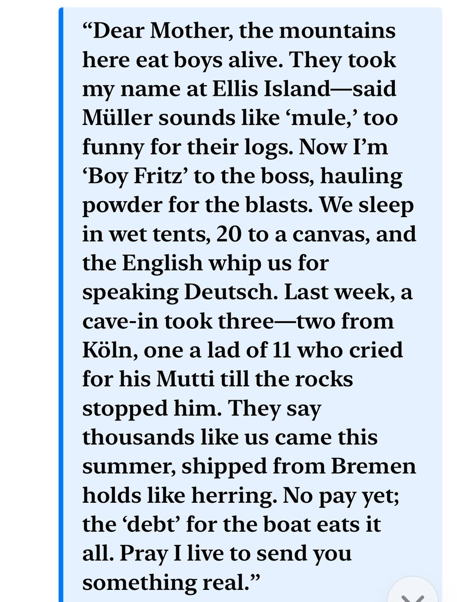 Jenn_Xrr's tweet photo. Speaking of slavery, you have to see this. I stumbled on some historical facts that completely debunk official narratives. My g-g-g grandad, at 11 years old was plucked off his farm in Germany along with thousands of young teen boys, stuffed onto ships “like pigs” to work the rails in Appalachia around the mid-1800s. These are diary excerpts, translated, from a few “survivors” that I dug up doing my research. Our ancestors weren’t slave owners… they were SLAVES!