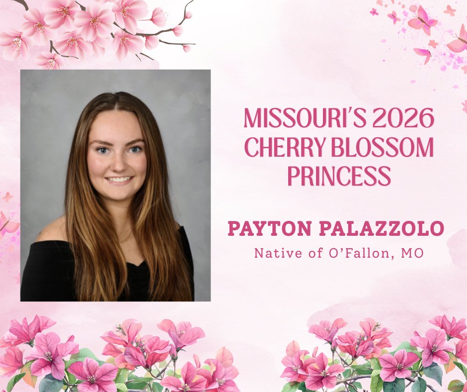 MOStateSociety's tweet photo. Congratulations to Payton Palazzolo, our 2026 Cherry Blossom Princess! 🌸🌸

Payton is a native of O'Fallon and currently serves as a Press Assistant for the House Transportation and Infrastructure Committee, chaired by @RepSamGraves

More info ⬇️⬇️
https://t.co/1BFzKiclgm https://t.co/i6rIFEsuBZ