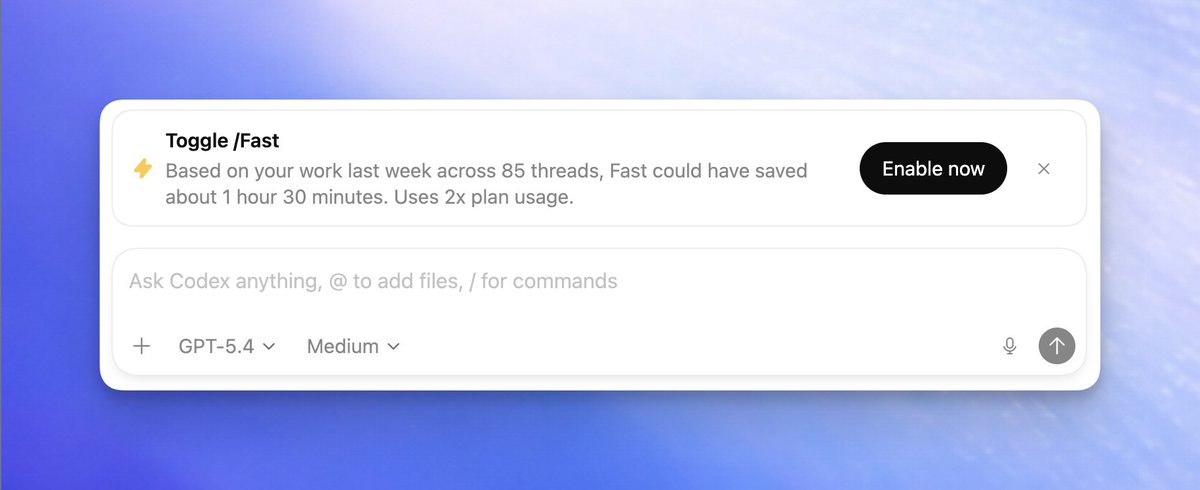 Codex Fast Mode Love me some time savings with /fast mode in @OpenAI Codex. Surprised ...