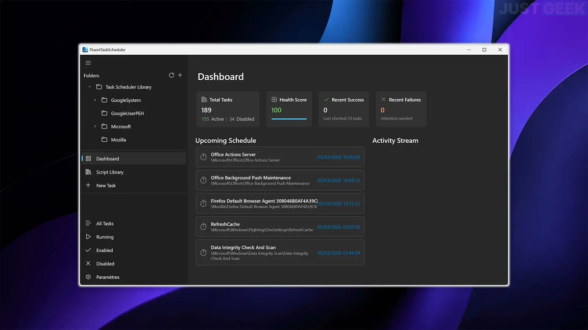 JustGeek's tweet photo. 🖥️ FluentTaskScheduler : un Planificateur de tâches Windows modernisé
👉 https://t.co/RC1IZUjuUH
#FluentTaskScheduler #PlanificateurDeTâches #TaskScheduler #Windows11 #Logiciel #OpenSource https://t.co/YfLmKSFPGB