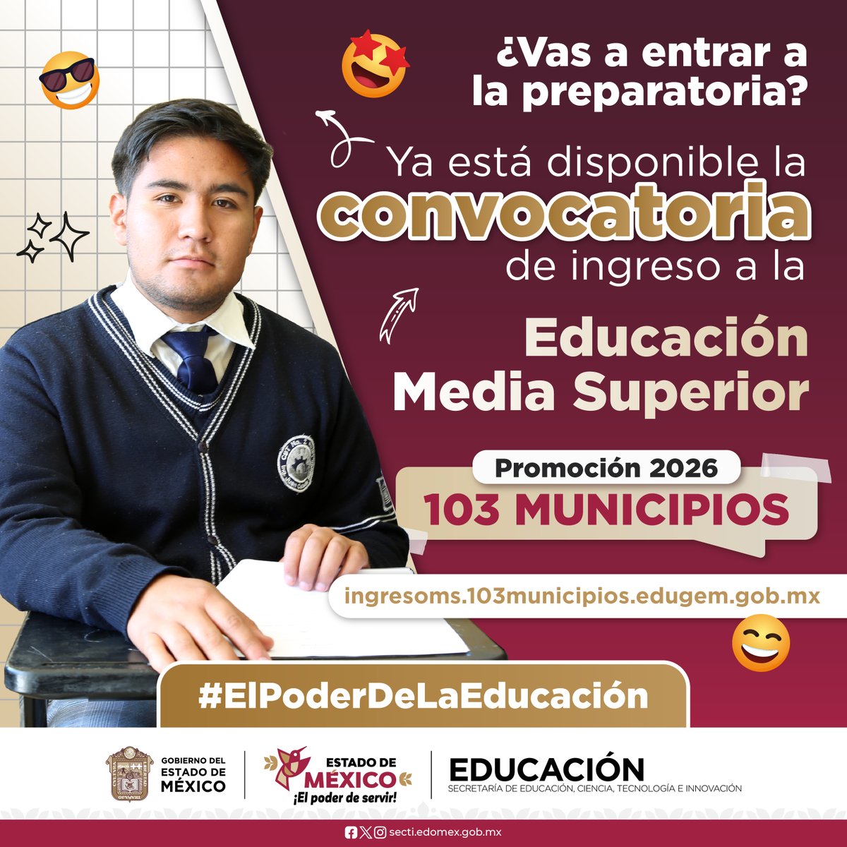 COBAEMex's tweet photo. El siguiente paso académico está por comenzar. 🏫

Infórmate sobre la Convocatoria 2026 de Educación Media Superior #103Municipios y prepárate para esta nueva etapa. 📚 
Mas información 👉: https://t.co/m0EQEZp2C7

@SeducEdoMex
@SEMSedomex
#ElPoderDeLaEducación https://t.co/xntmvFYQ4P