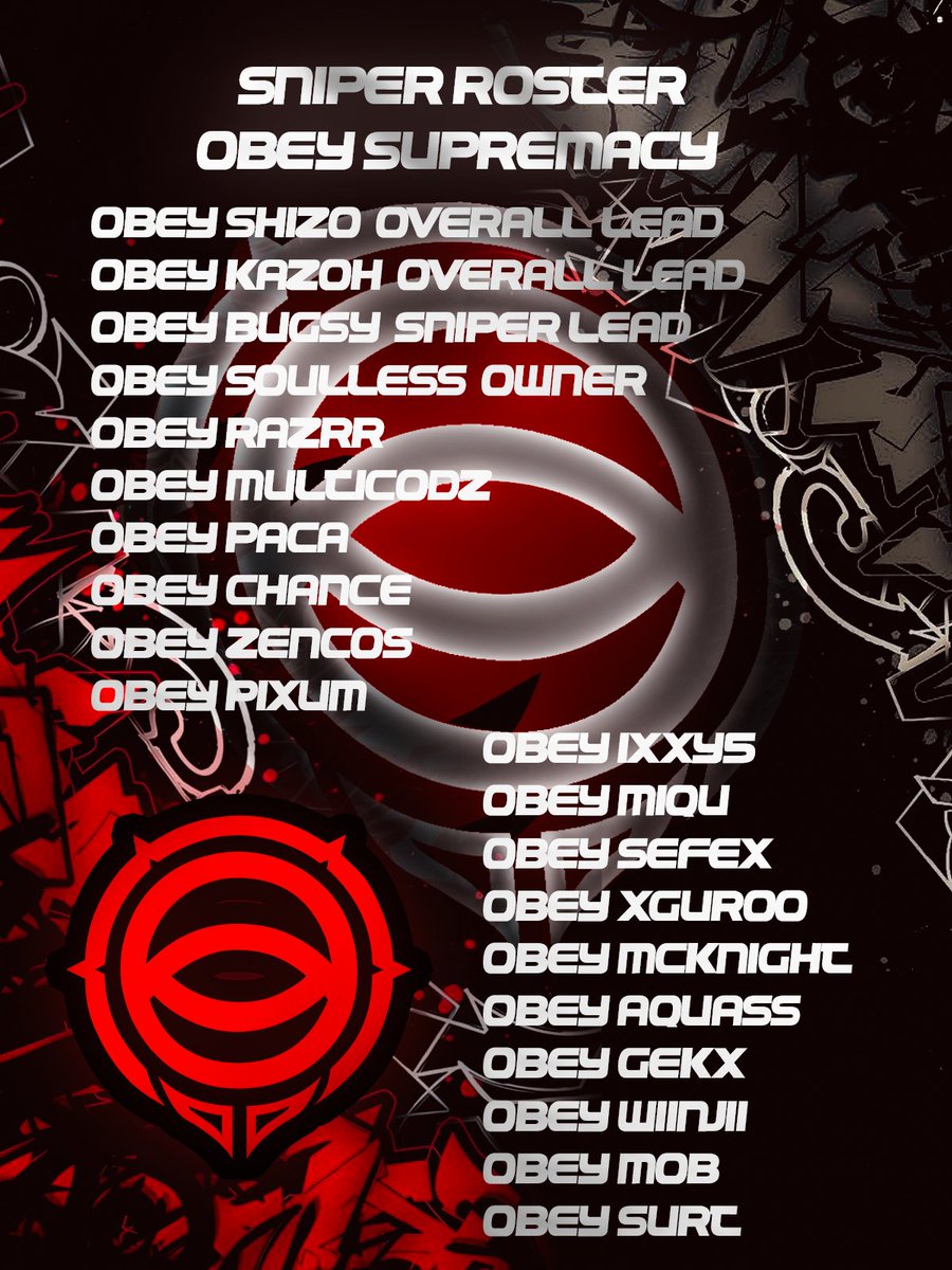 Introducing the Obey Supremacy sniping roster.

🎨<a href="/DesignByHntr/">Hntr</a>

#ObeyUs