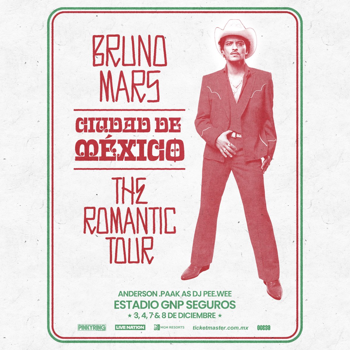 LiveNation's tweet image. Bruno Mars has just announced new dates on The Romantic Tour in 2026 ♥️🌹🎶
 
🌹Mexico City
🌹Los Angeles
🌹Vancouver
 
Sign up for presale access now through March 9th at livemu.sc/brunomars
