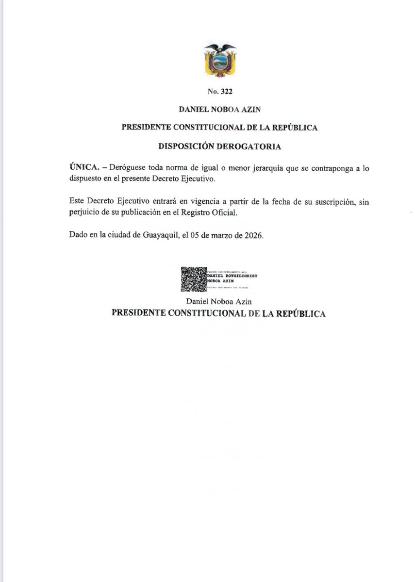 Gracias, presidente <a href="/DanielNoboaOk/">Daniel Noboa Azin</a>, por la confianza depositada para asumir esta importante responsabilidad en la Autoridad Portuaria de Puerto Bolívar.

Este nombramiento es un impulso para seguir trabajando con compromiso por el desarrollo de El Oro y de nuestro puerto.