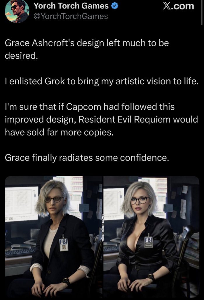 “My artistic vision”. 
“Improved design.”
“Grace finally radiates some confidence.”

What a loser 🤣. I feel so fucking bad for this dudes wife or any woman in his life.