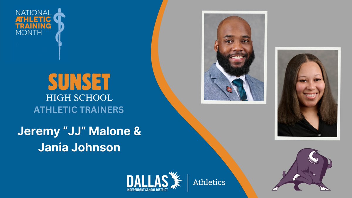 DISDSportsMed's tweet photo. From injury prevention to emergency care, our Athletic Trainers are essential members of the healthcare team supporting student-athletes every day. Happy NATM to our Athletic Trainers at Sunset High School! @dallasschools @dallasathletics @Sunset_Bison @SunsetAthletics https://t.co/YX7vPQR78I