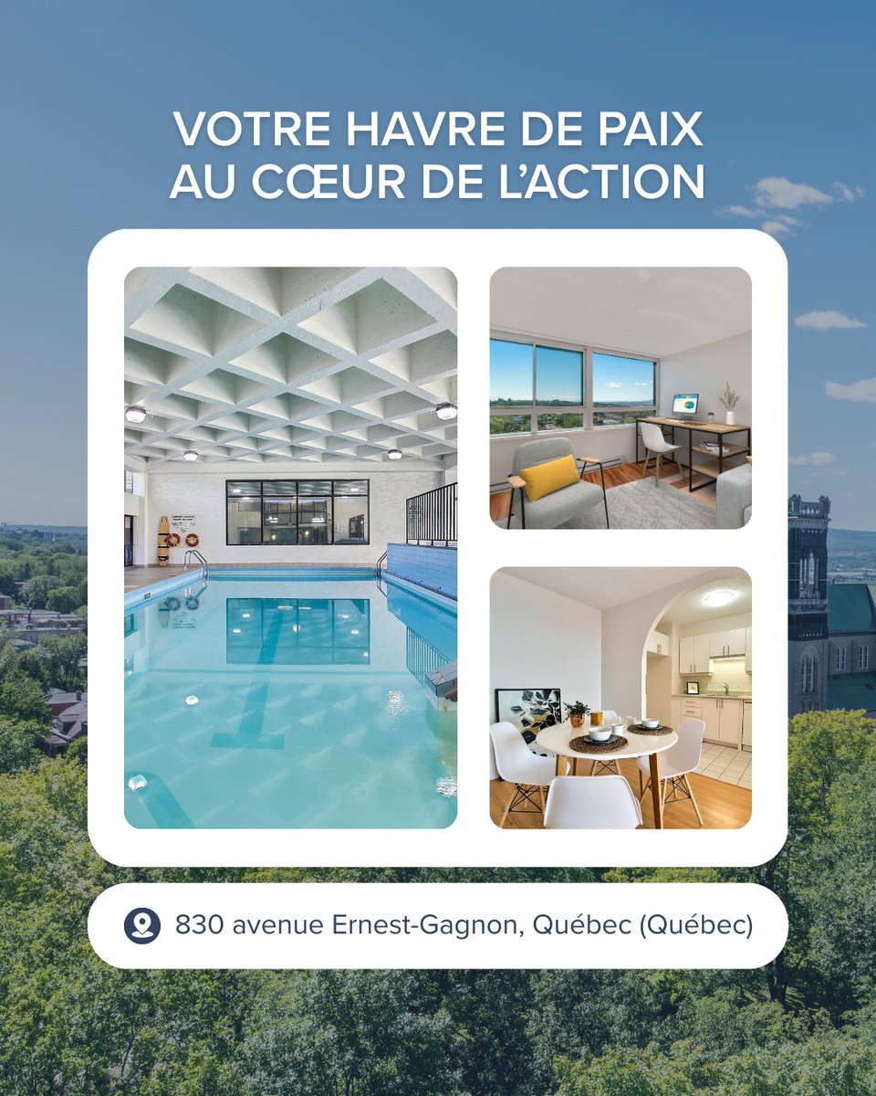 CaprentQC's tweet photo. Vivez à quelques minutes du centre-ville de Québec tout en profitant du calme du quartier Saint-Sacrement. 🌳

➡️ Emménagez en mars et obtenez deux mois de loyer gratuits!

📍 830, avenue Ernest-Gagnon, Édifice 4, Québec
📞 418 683-1452
🔗https://t.co/ch3B7gDaZw https://t.co/yBmNlmZRrk