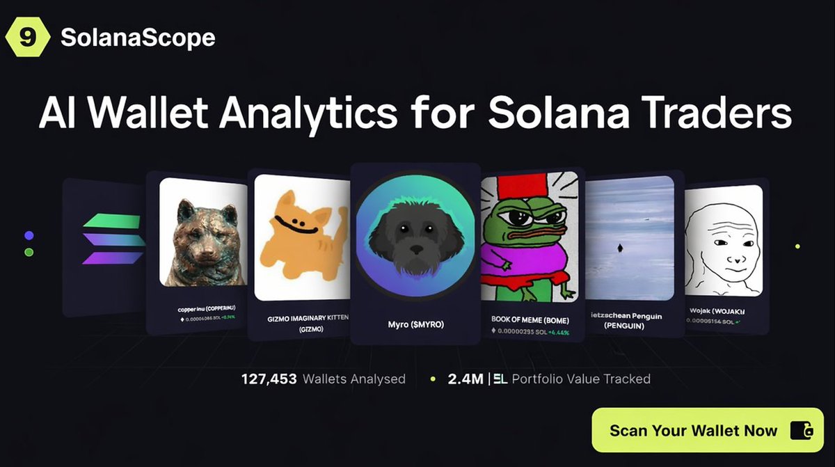 tokenizedl1fe's tweet photo. - Your Wallet. Our Analytics 9⃣
- https://t.co/iSn8KbkSt7

127,453 Wallets Analyzed
2.4M $SOL Portfolio Value Tracked
89.2% Accuracy Rate

instantly discover which tokens to HOLD, SELL, or ACCUMULATE. AI-powered insights analyzing 50+ on-chain metrics in real-time⌛️
Learn More - https://t.co/6HeFJAmOsY