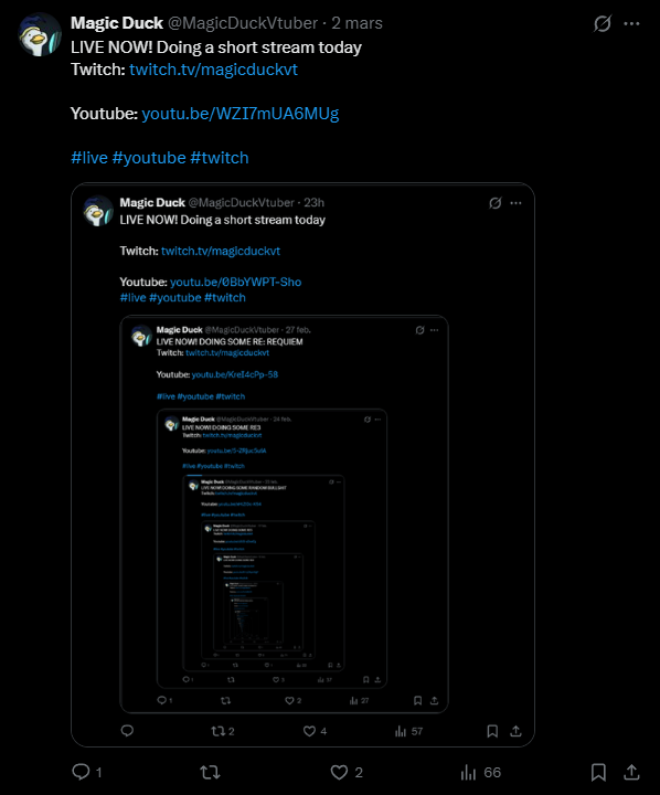 MagicDuckVtuber's tweet image. LIVE NOW! Doing some beyond the doors
Twitch: twitch.tv/magicduckvt           

Youtube: youtu.be/XH6EfhWvhmc

#live #youtube #twitch