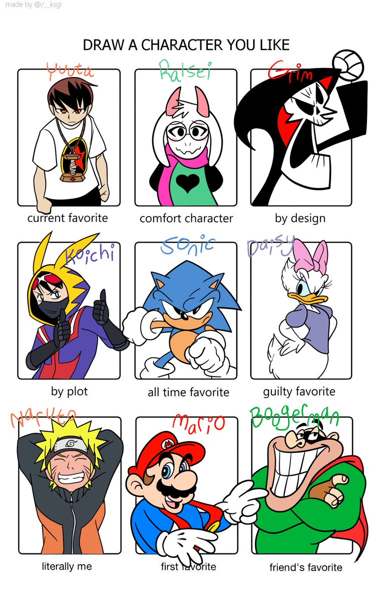 SyruppCorn's tweet photo. Characters I like ‘meme’ https://t.co/sj6q47YsVw