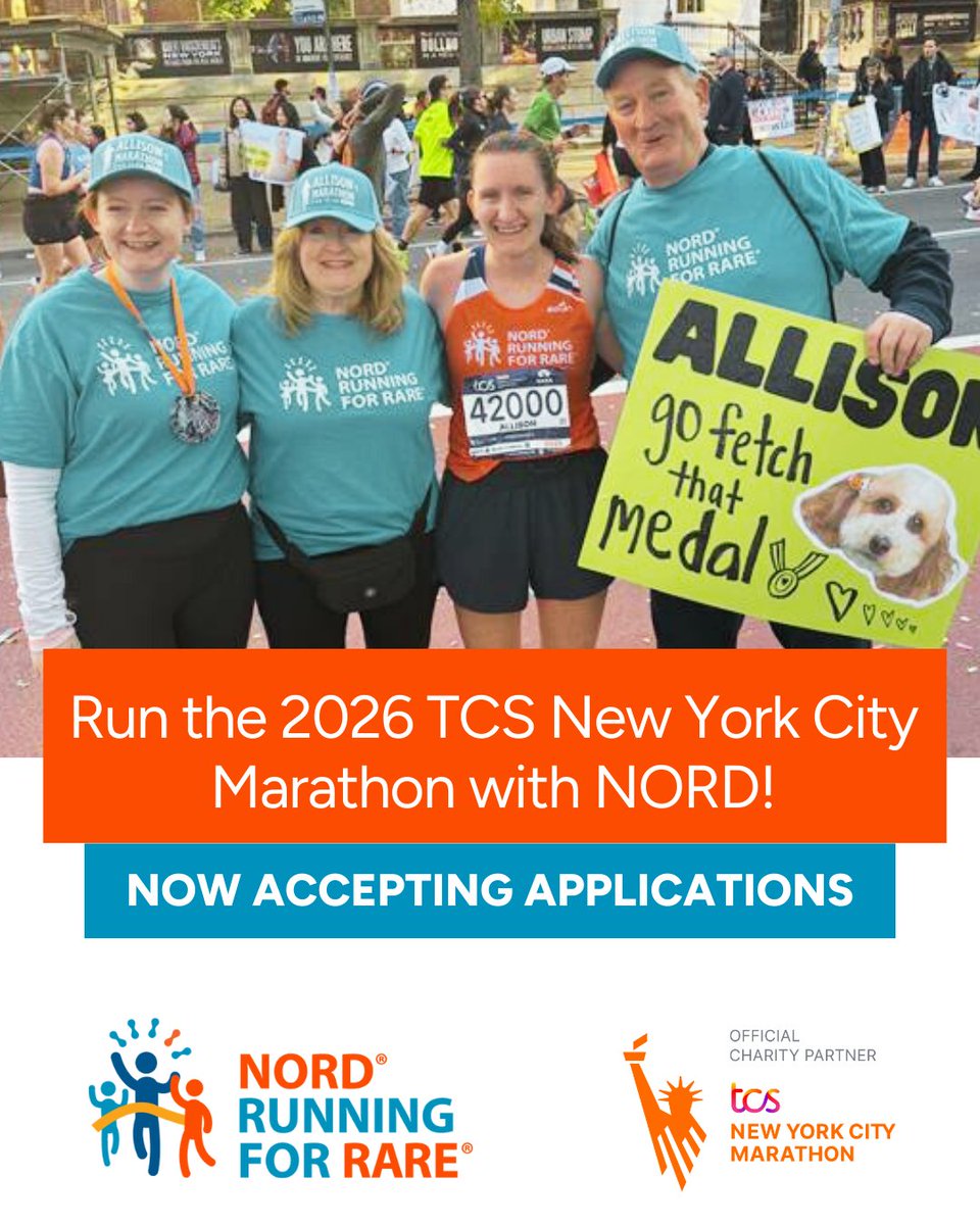 RareDiseases's tweet photo. 🏃 Make your miles count! Join Team NORD #RunningForRare.

Run the 2026 @NYRR TCS #NYCMarathon with us. Be matched with a rare disease patient partner, join team events, and get coaching and fundraising support. Apply: https://t.co/tHQ4meswm0

#NewYork #TCSNYCMarathon2026 #NYC https://t.co/C090kyj7ev