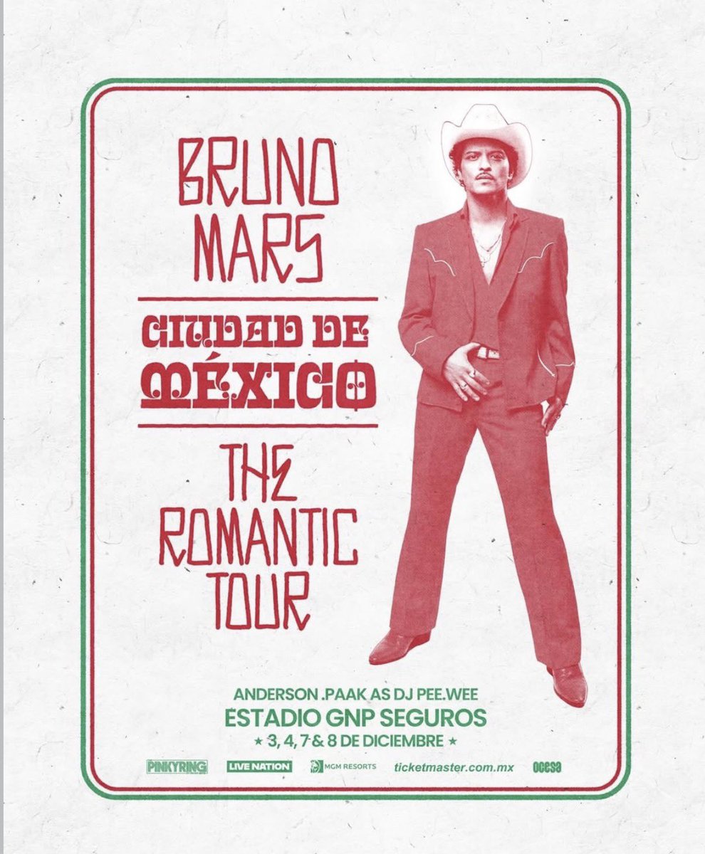 KevinCasillasMX's tweet image. #BrunoMars llegará a México a finales del 2026 con 4 fechas en el estadio GNP 

#kevincasillas #conciertos #espectaculos #entretenimiento