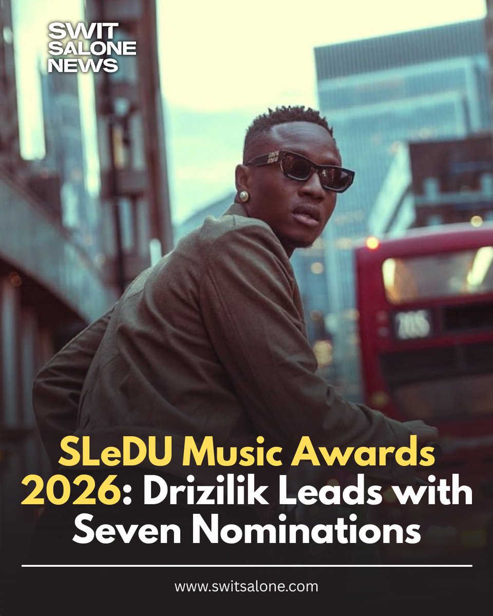 VickieRemoe's tweet photo. SLeDU Music Awards 2026: @Drizilik Leads with Seven Nominations

The 2026 Sierra Leone DJs Union National Music Awards for outstanding achievement are out, and Drizilik tops the list with seven nominations.

The National Music Awards, launched in 2022 by the Sierra Leone DJs Union (SLeDU), are an annual entertainment awards dedicated to honouring outstanding achievements across multiple genres and categories, including artistry, songwriting, production, collaboration, and live performance.

Drizilik’s seven nominations span multiple high-profile categories, recognising both his artistry and impact on music.

Some of his nominations include: Best Male Artist of the Year, Best Hip Hop Artist of the Year, Best Hip Hop Song of the Year – “Sabi Road,” and Album of the Year – “Wait and See” EP

#SierraLeone #Drizilik #SLeDU #NationalMusicAwards #SwitSalone
