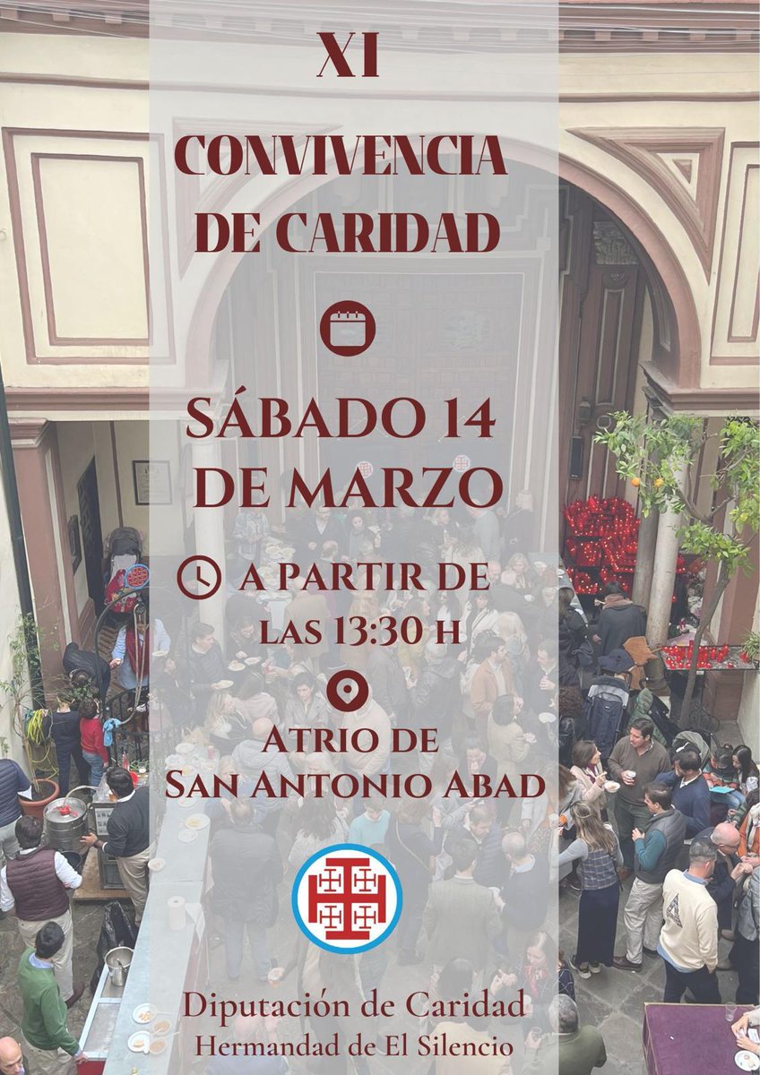 El próximo sábado 14 de marzo, desde las 13:30 h. hasta la apertura vespertina de la iglesia, celebraremos en nuestro Atrio la habitual Convivencia de Caridad.