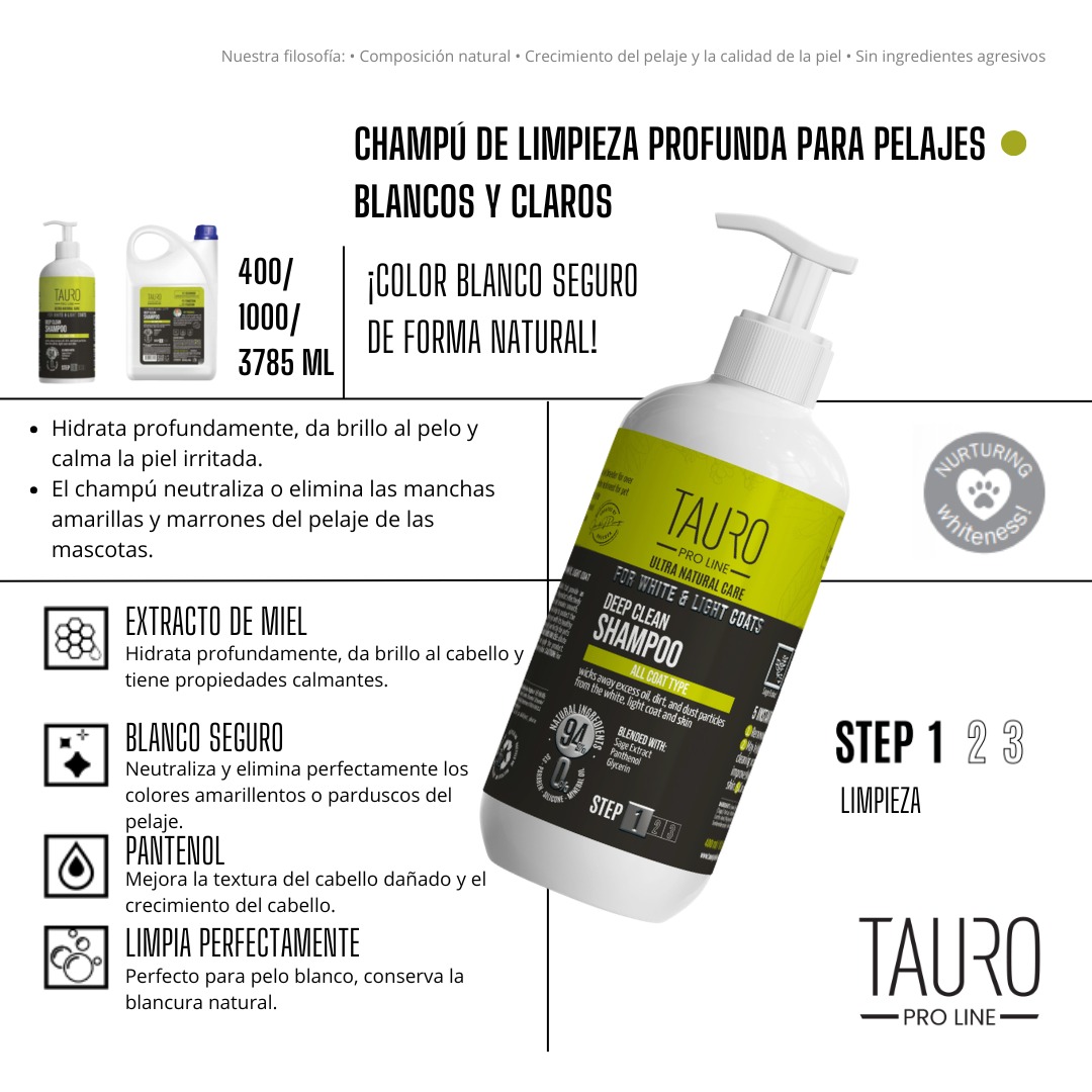 EuroPetMexico's tweet photo. El primer paso para un pelaje impecable: limpieza profunda, calma en la piel y un blanco naturalmente luminoso. 
#TauroProLineMexico #GroomingDeCalidad #UltraNaturalCare #GroomingProfesional #PeloBlancoyClaros https://t.co/loIxLwgS6k