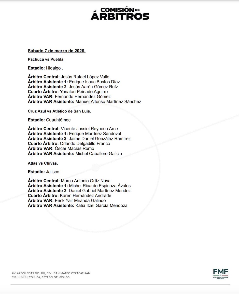 Arbitraje_MX's tweet photo. Te compartimos las designaciones arbitrales para los partidos de la #Jornada10 del Torneo Con México Clausura 2026 de la @LigaBBVAMX. 📰👇 https://t.co/3bm6C2JFDU