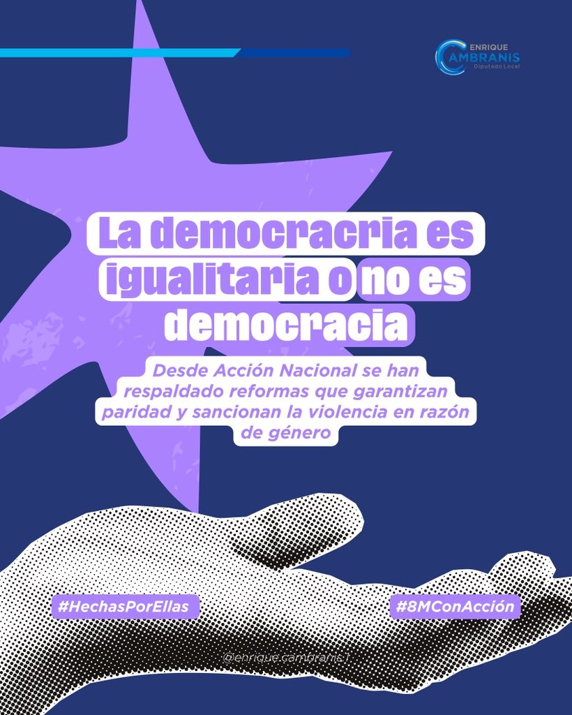 ECambranisT's tweet photo. DÍA 5 Rumbo al 8M

Defender la paridad 50/50, fortalecer la Ley 3 de 3 y combatir la violencia política de género es defender la democracia.

Cuando las mujeres participan, la democracia avanza.

#HechasPorEllas #8MConAcción #AcciónNacional #Veracruz #PAN https://t.co/0XQbTFuP9d