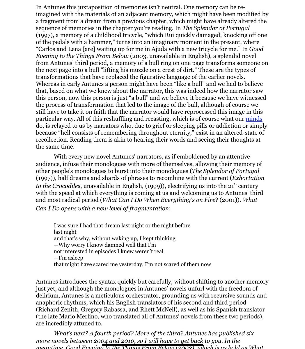 IneluctableQuak's tweet photo. 5 years before I published my 1st novel, I wrote an essay about Antonio Lobo Antunes that I can now see was also a letter of intent for what I was hoping to do in my own novels. 

It appeared in @BOMBmagazine but was lost during their website upgrade: https://t.co/o8XlB4avfL