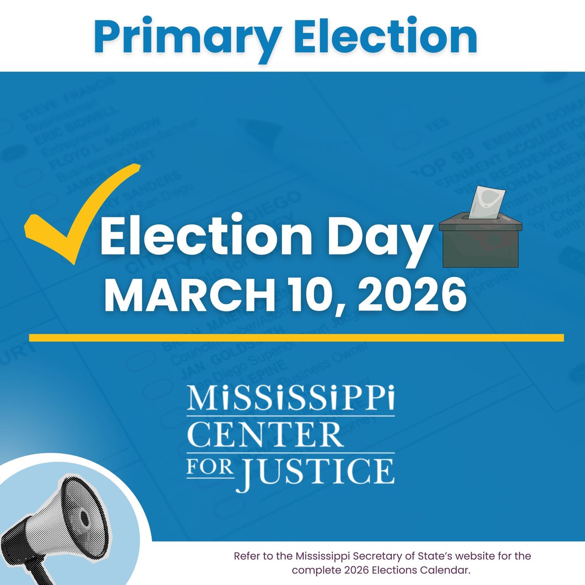 justice4ms's tweet photo. Election Day is almost here, Mississippi ๐ณ๏ธ
Make sure your voice is heard and your vote is counted.
Have questions about voting? Call or text our 24/7 Election Protection Hotline at 833-678-4321 for assistance.
#ElectionDay #MSVotes #KnowYourRights #VoteMS #Mississippi https://t.co/yRJVypcymq