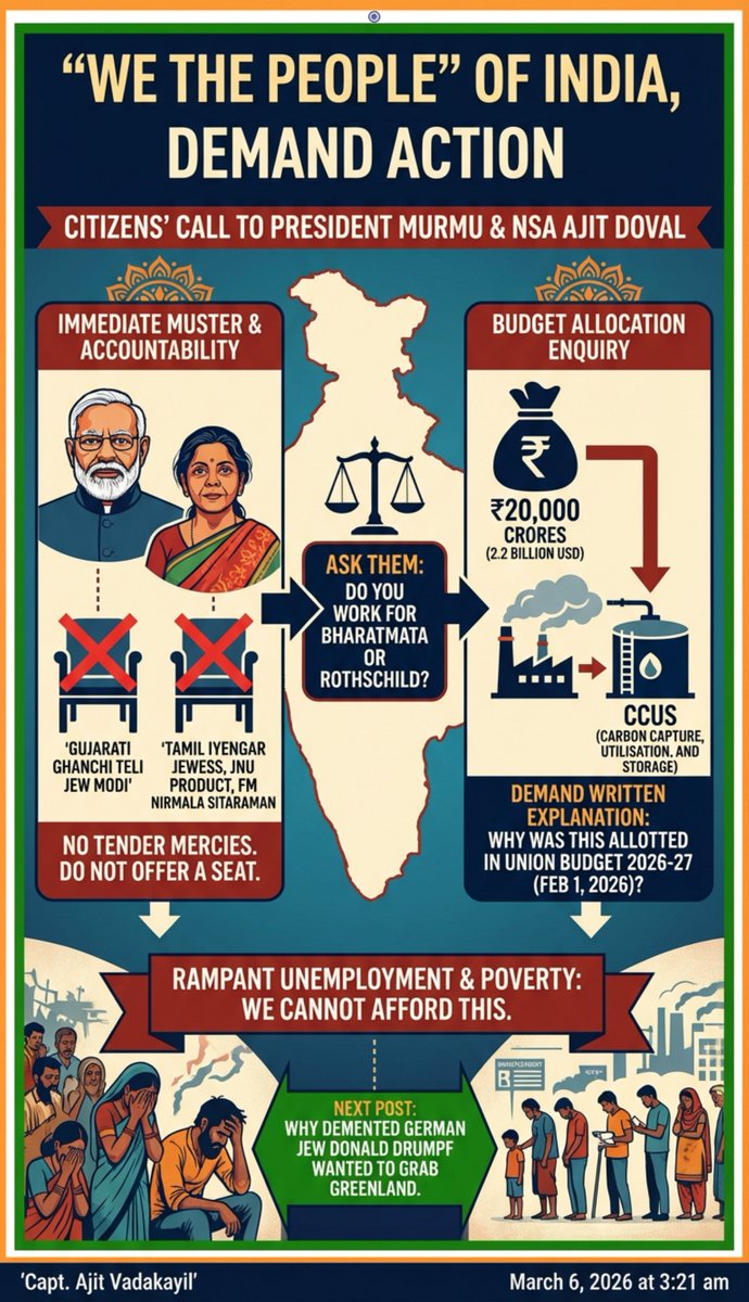 WHY 20,000 CRORES ( 2.2 BILLION USD) WERE ALLOTTED FOR CCUS ??
<a href="/rashtrapatibhvn/">President of India</a> <a href="/VPIndia/">Vice-President of India</a> <a href="/PMOIndia/">PMO India</a> <a href="/narendramodi/">Narendra Modi</a> <a href="/amitabhk87/">Amitabh Kant</a> <a href="/NITIAayog/">NITI Aayog</a> <a href="/NIA_India/">NIA India</a> <a href="/AmitShah/">Amit Shah</a> <a href="/HMOIndia/">गृहमंत्री कार्यालय, HMO India</a> <a href="/DrSJaishankar/">Dr. S. Jaishankar</a> <a href="/awakenindiamvmt/">Awaken India Movement</a> <a href="/GreatGameIndia/">GreatGameIndia</a> <a href="/MirrorNow/">Mirror Now</a> <a href="/TheQuint/">The Quint</a>
Read:▶️tinyurl.com/5yd8rsum◀️