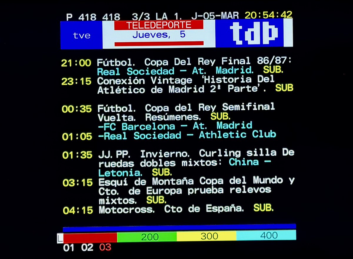 Palindron's tweet photo. Lo dice el #teletexto, la noche empieza con el #Atleti, sigue con @VintageRTVE y termina con el curling, qué más se puede pedir #tweetvintage https://t.co/seHPPeHi9A