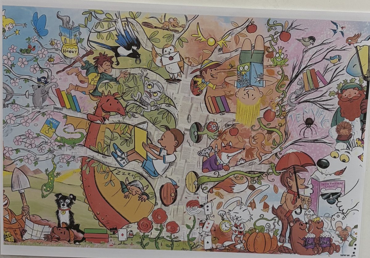 The Cobden adults embraced <a href="/WorldBookDayUK/">World Book Day UK 📚</a> including a challenge to find as many story characters in this beautiful picture. Winners will be announced tomorrow and awarded their Easter Eggs 🥚