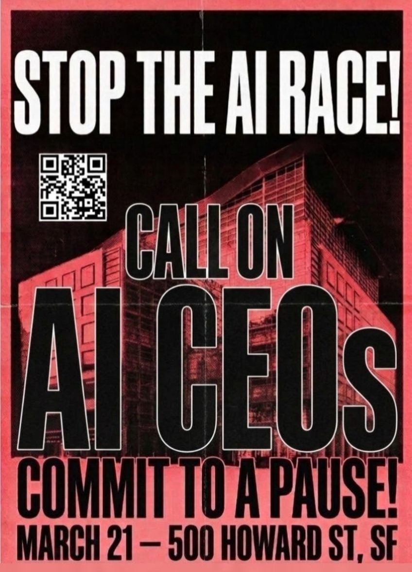 In 2023, Anthropic promised to pause training if its AI outpaced its safety measures.

In February 2026, they scrapped that promise, while Demis Hassabis said at Davos he'd be open to a conditional pause.

So on March 21st, we're marching to Anthropic, OpenAI, and xAI to ask