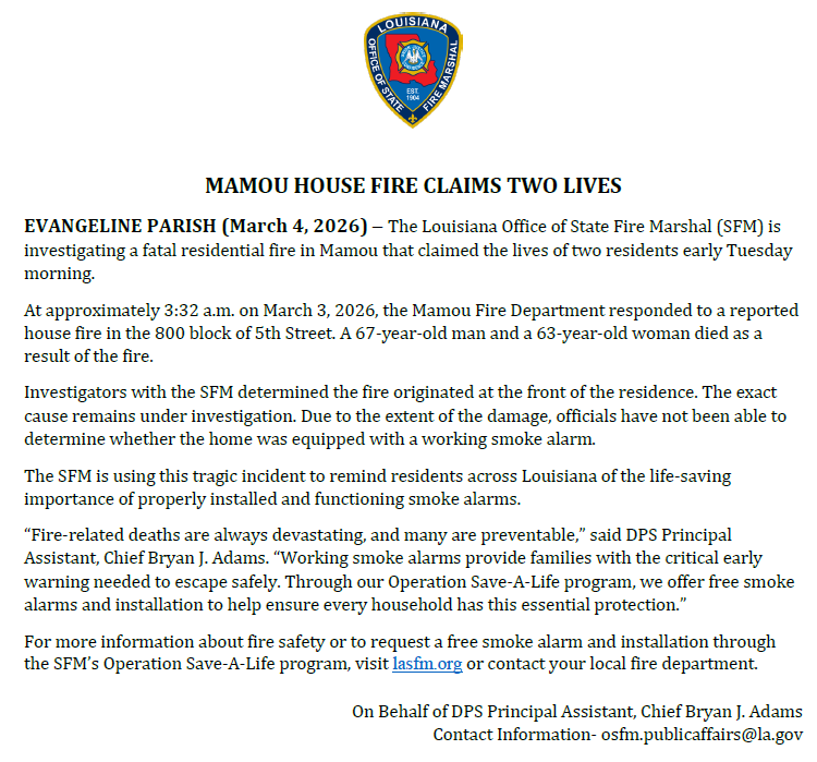 Louisiana Office of State Fire Marshal tweet media